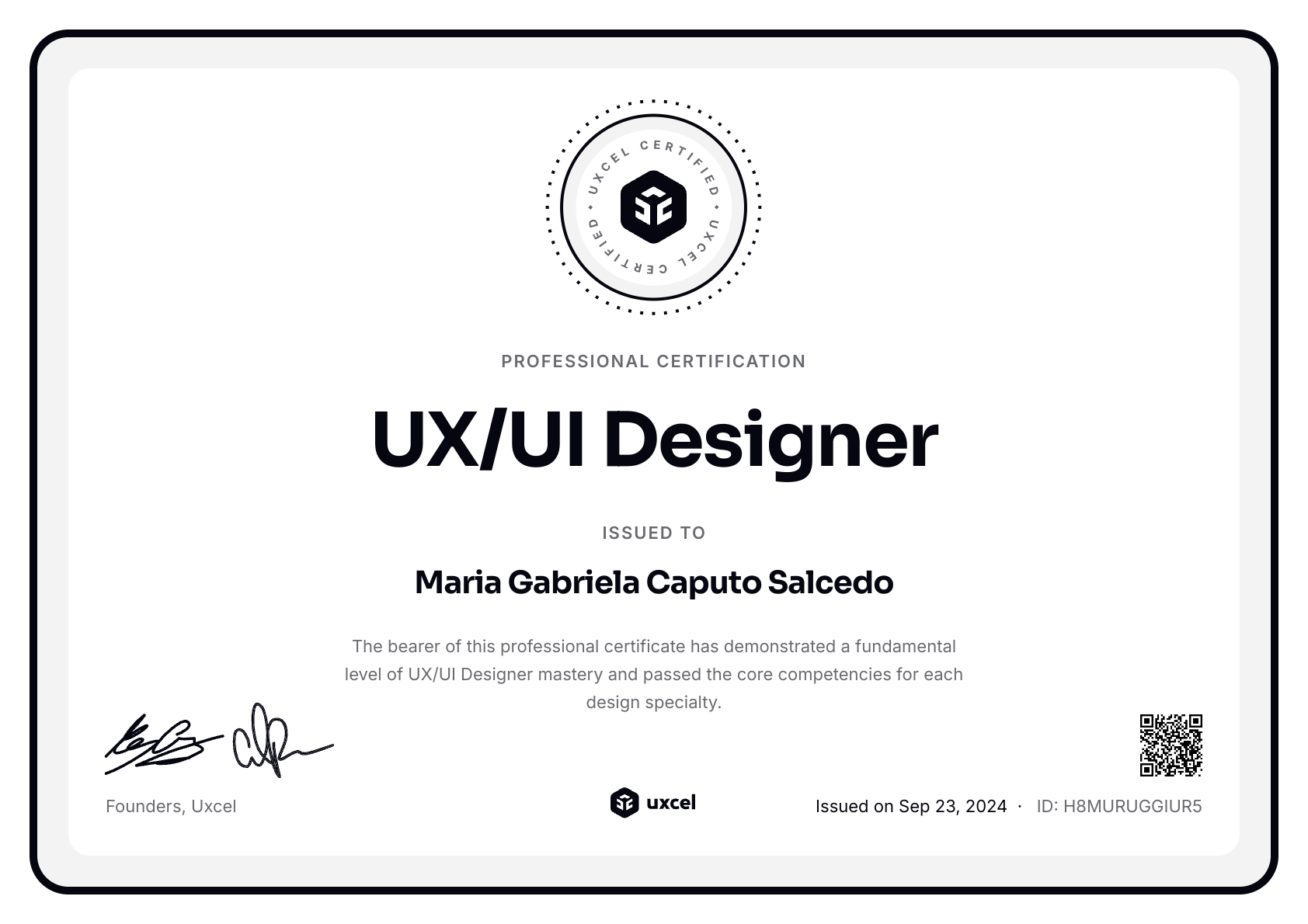 Maria Gabriela Caputo Salcedo's certificate